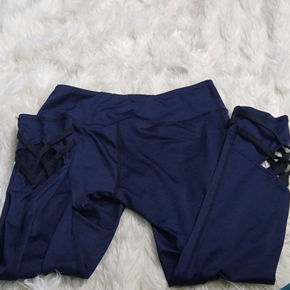 Maurices Dark Blue Cut Out Criss Cross Athletic Leggings  szM #419 - Picture 6 of 6